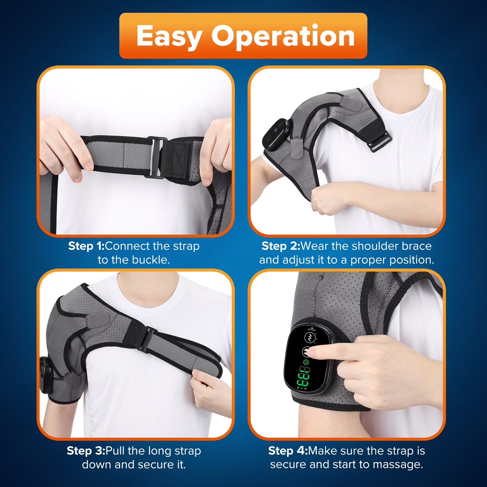 Ultimate Cordless Heated Shoulder Wrap with Massage – Adjustable, Rechargeable, and Soothing Relief for Shoulder Pain in Gray-Black