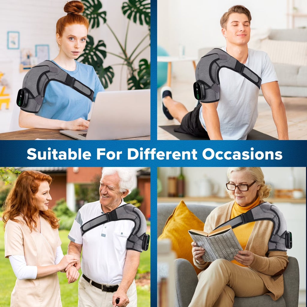 Ultimate Cordless Heated Shoulder Wrap with Massage – Adjustable, Rechargeable, and Soothing Relief for Shoulder Pain in Gray-Black