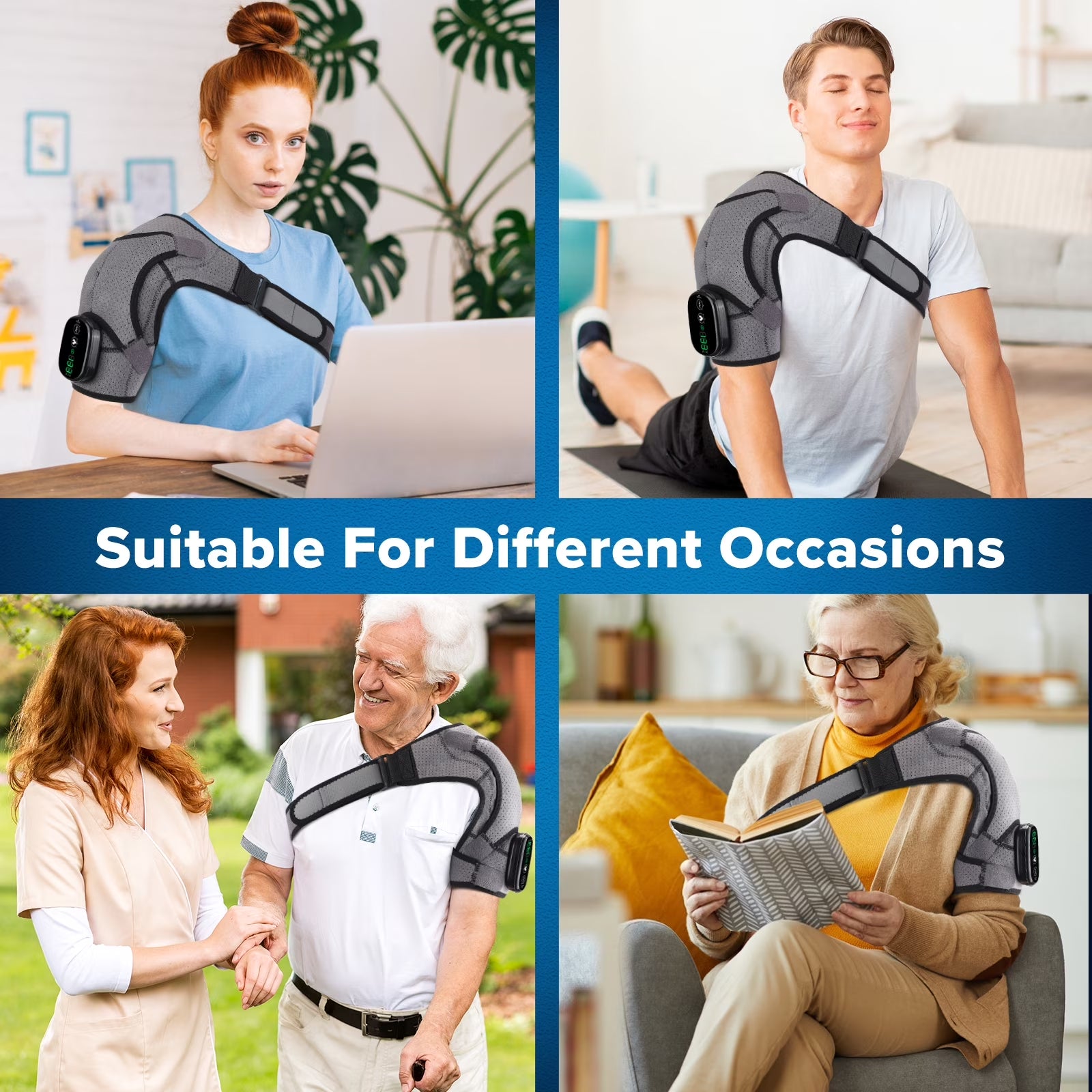 Ultimate Cordless Heated Shoulder Wrap with Massage – Adjustable, Rechargeable, and Soothing Relief for Shoulder Pain in Gray-Black