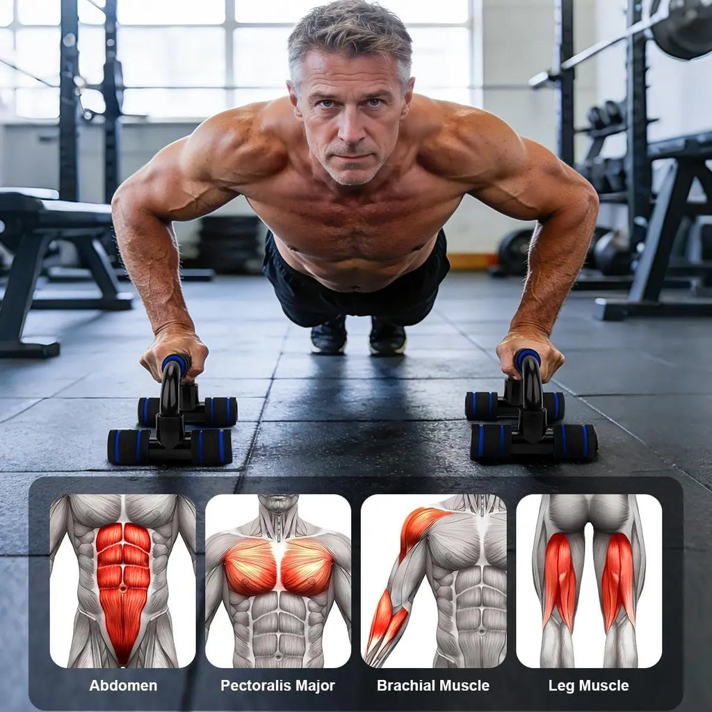 New Fitness Tool Set - Abdominal Exercise Wheels, Push-Up Bar with Cushioned Foam Grip & Non-Slip Construction, Ab Core Trainer, Abdominal Shaper - Ideal for Men’S & Women’S Fitness Training