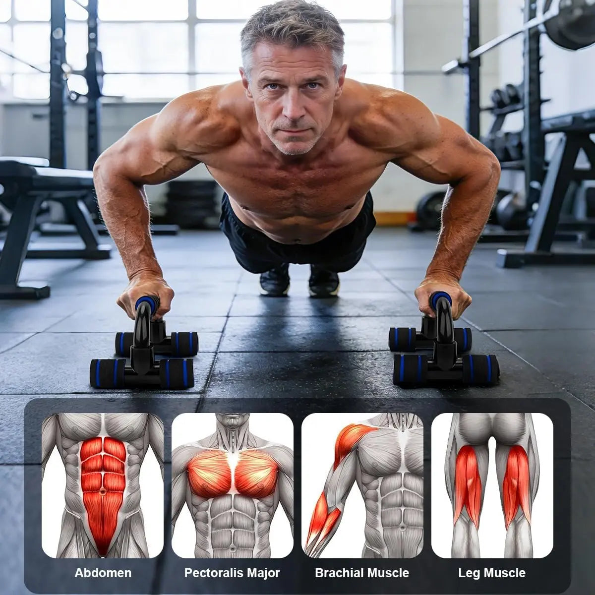 New Fitness Tool Set - Abdominal Exercise Wheels, Push-Up Bar with Cushioned Foam Grip & Non-Slip Construction, Ab Core Trainer, Abdominal Shaper - Ideal for Men’S & Women’S Fitness Training