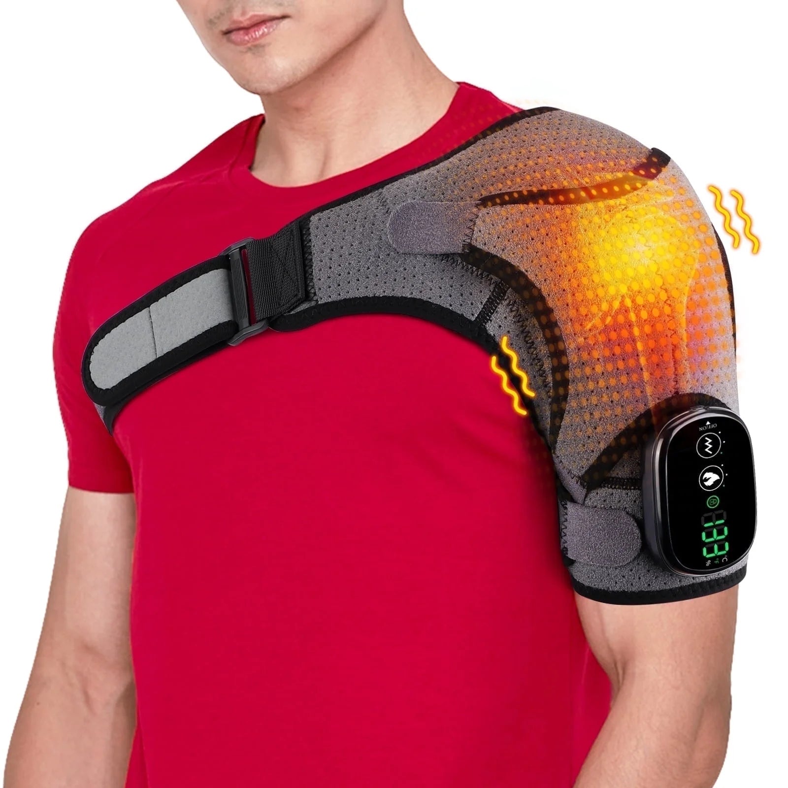 Ultimate Cordless Heated Shoulder Wrap with Massage – Adjustable, Rechargeable, and Soothing Relief for Shoulder Pain in Gray-Black