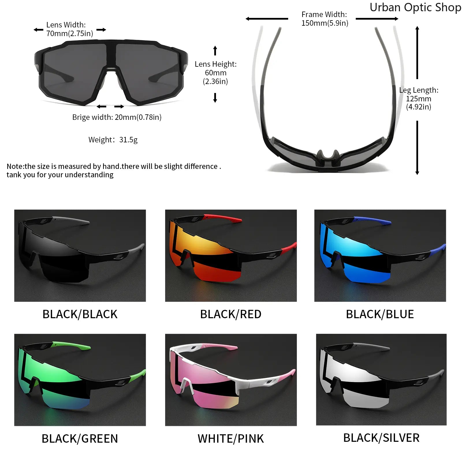 Oversized Wraparound Sports Sunglasses for Men Women, UV400 Protection Colorful Windproof anti Glare Eyewear, Comfort Fit Unisex Shades for Cycling Hiking Running Fishing Outdoor Activities