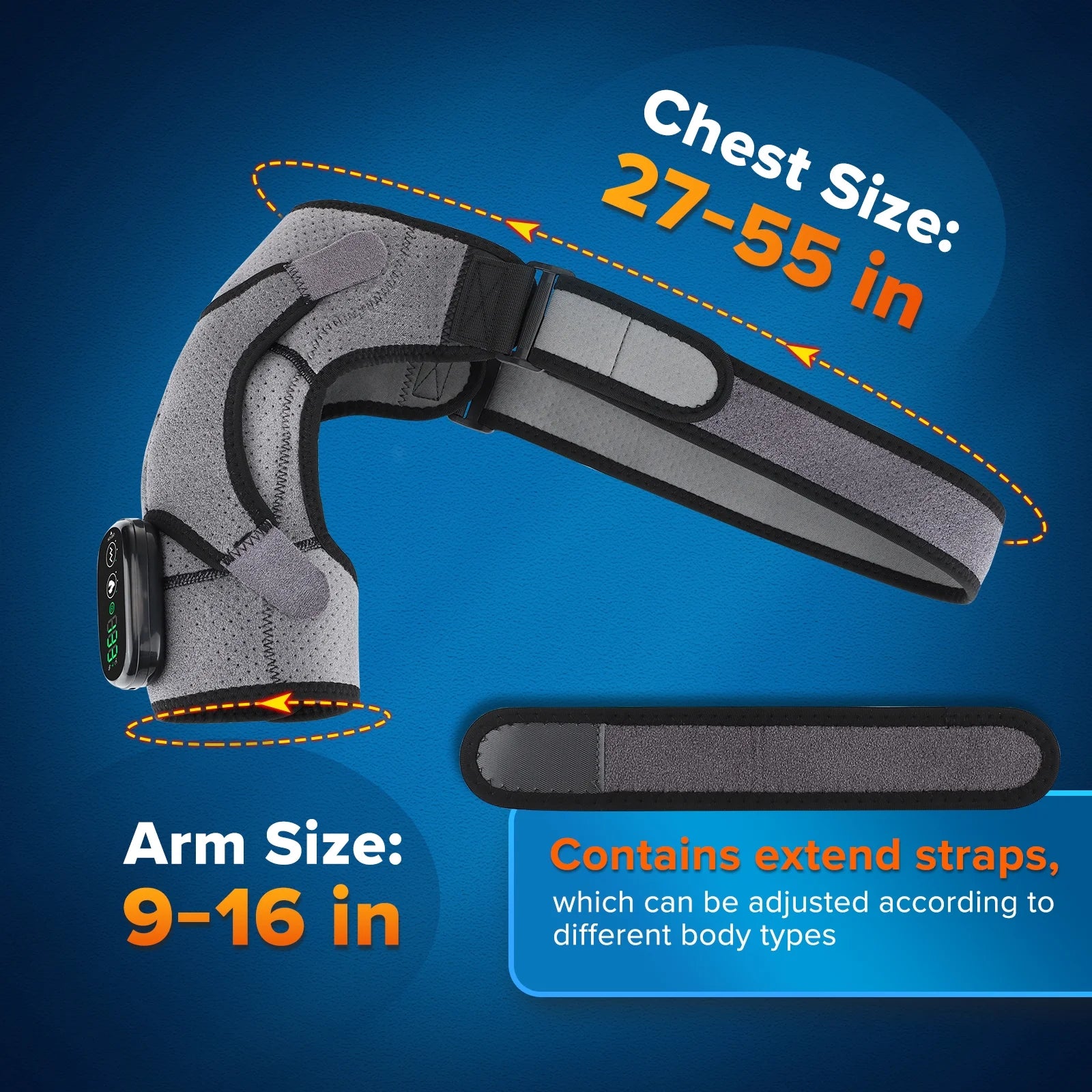 Ultimate Cordless Heated Shoulder Wrap with Massage – Adjustable, Rechargeable, and Soothing Relief for Shoulder Pain in Gray-Black
