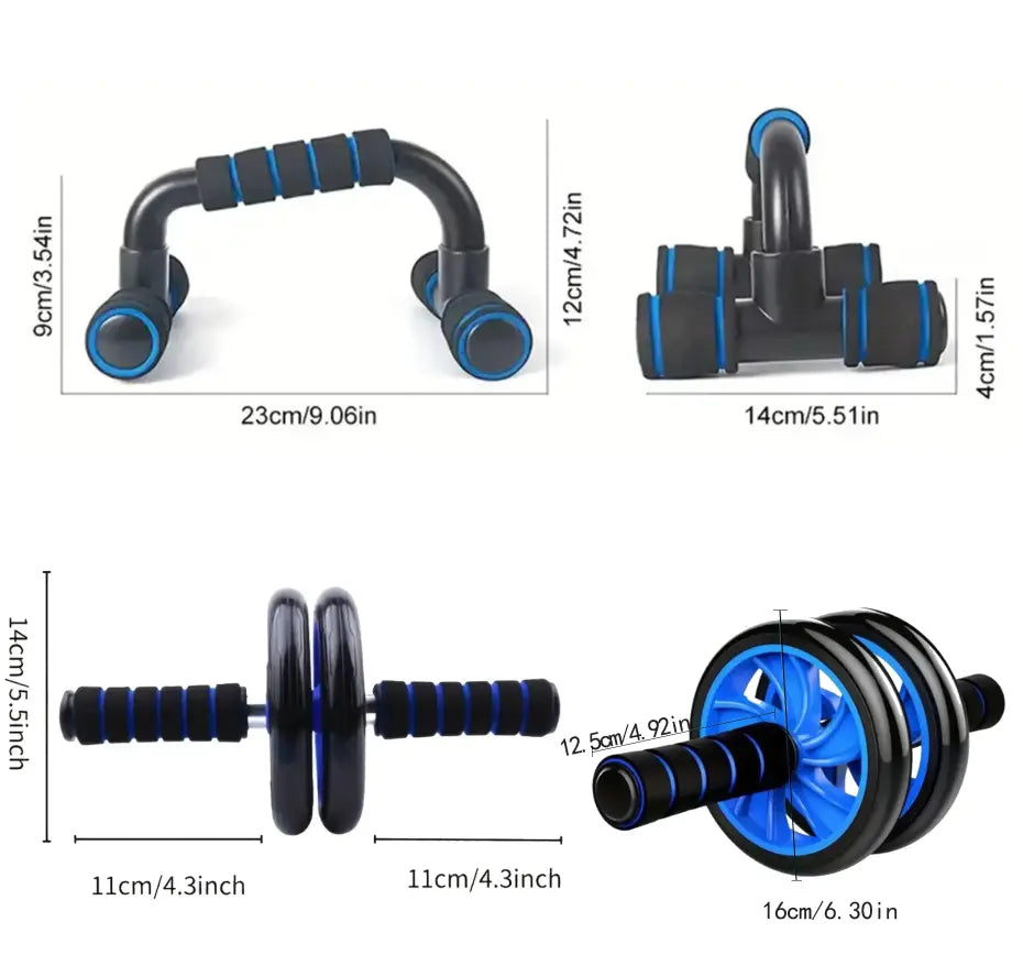 New Fitness Tool Set - Abdominal Exercise Wheels, Push-Up Bar with Cushioned Foam Grip & Non-Slip Construction, Ab Core Trainer, Abdominal Shaper - Ideal for Men’S & Women’S Fitness Training