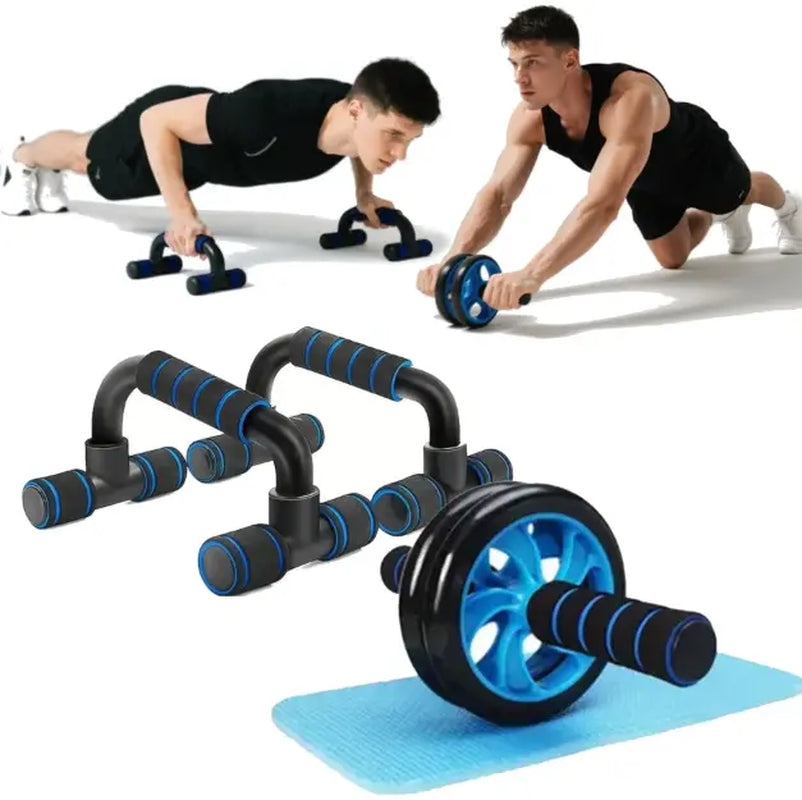 New Fitness Tool Set - Abdominal Exercise Wheels, Push-Up Bar with Cushioned Foam Grip & Non-Slip Construction, Ab Core Trainer, Abdominal Shaper - Ideal for Men’S & Women’S Fitness Training